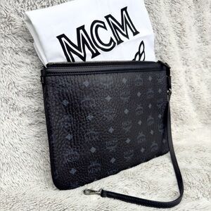 Authentic MCM Visetos Liz Shopper Tote Pouch Black | Wristlet Clutch